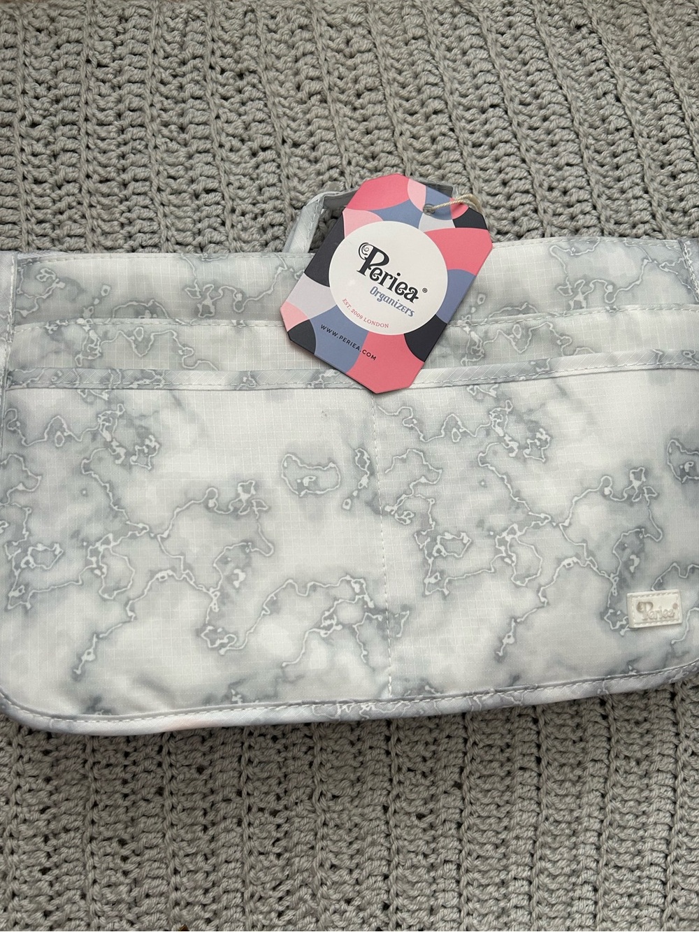 Set Periea purse Organizers Light Gray Marble Print Travel Pouch